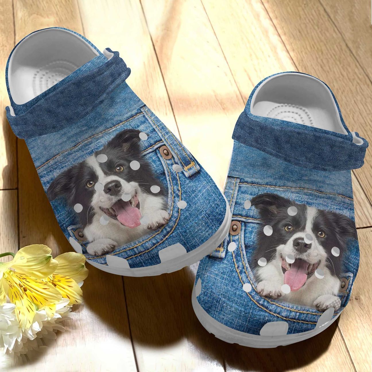 Border Collie Personalized Clog, Custom Name, Text Cute Border Collie In Pocket, Fashion Style For Women, Men, Kid, Print 3D