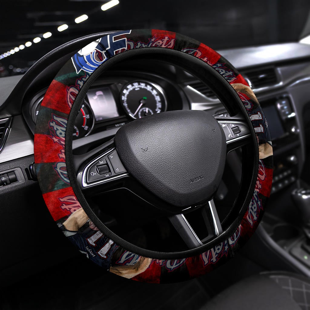 New England Patriots American Football Julian Edelman 11 Grab Rugby Ball And Running Text Patterns Steering Wheel Cover