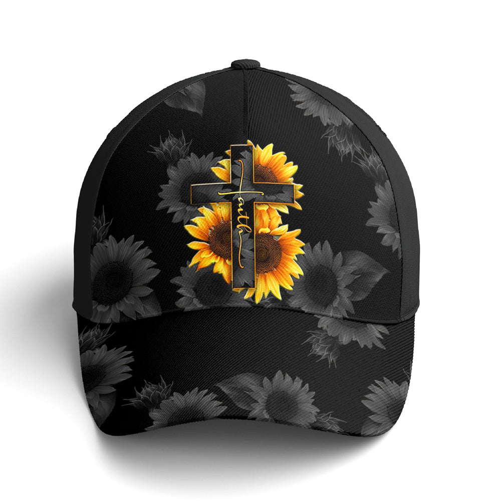 Sunflower Faith Floral Black Baseball Cap Coolspod