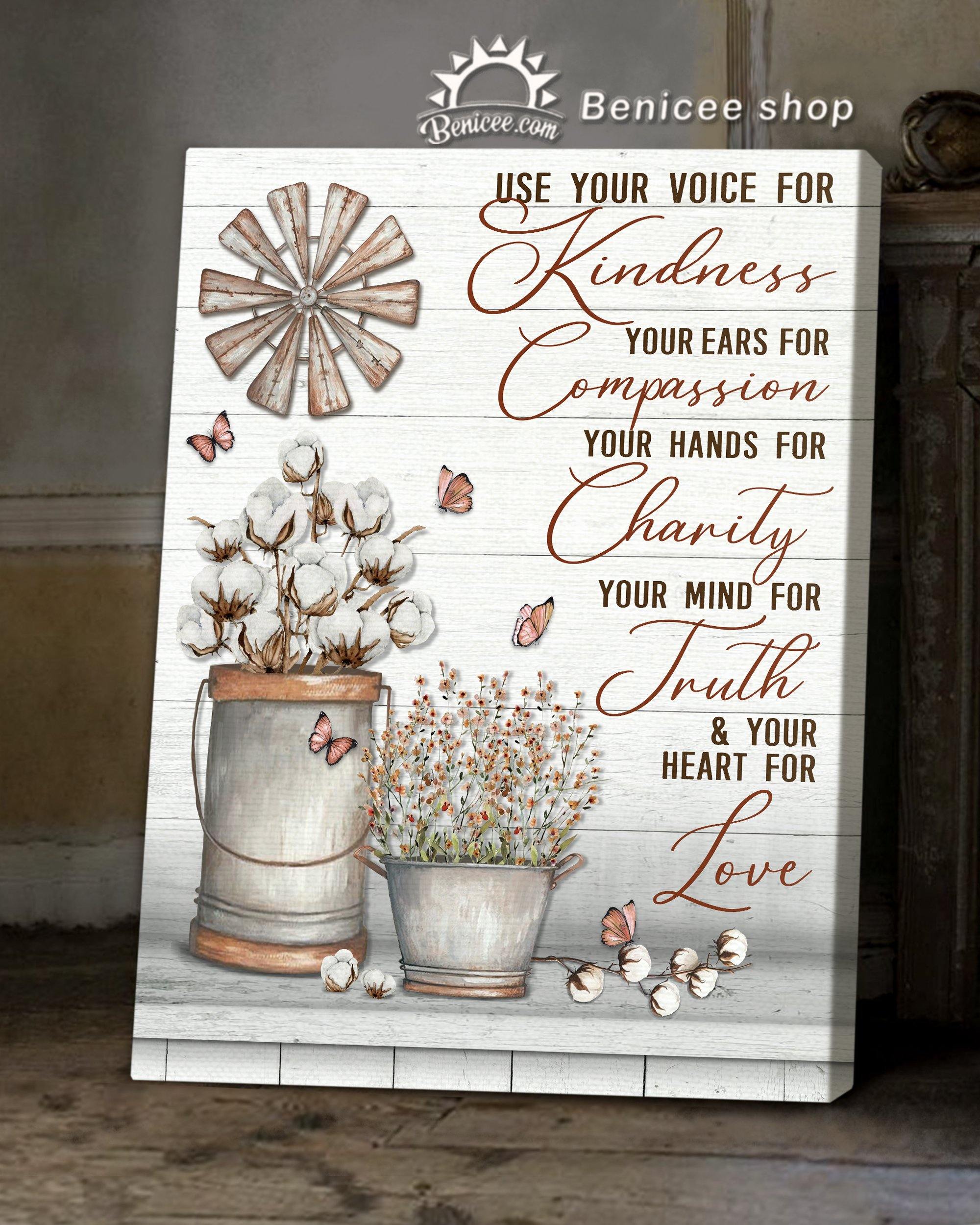 Benicee Farmhouse Decor Framed Canvas/ Wrapped Canvas Use Your Voice For Kindness Top 3 Home Decor