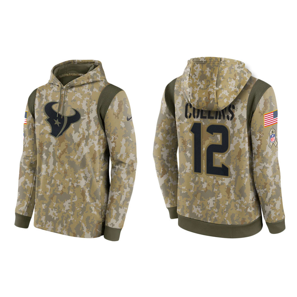 Nico Collins Houston Texans Camo 2021 Salute To Service Veterans Day Therma Pullover Hoodie