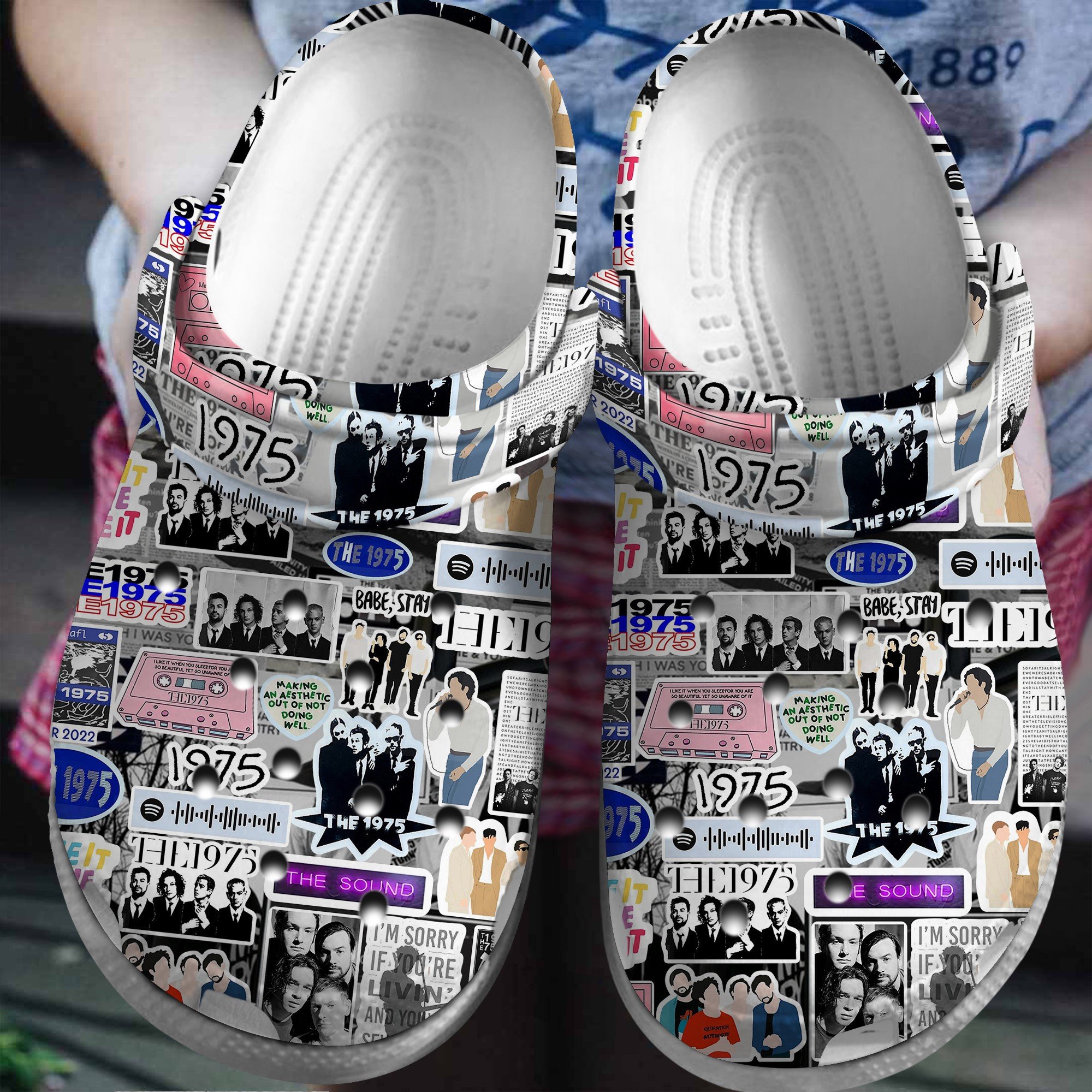 the 1975 Lollapalooza Music Crocs Crocband Clogs Shoes Comfortable For Men Women and Kids