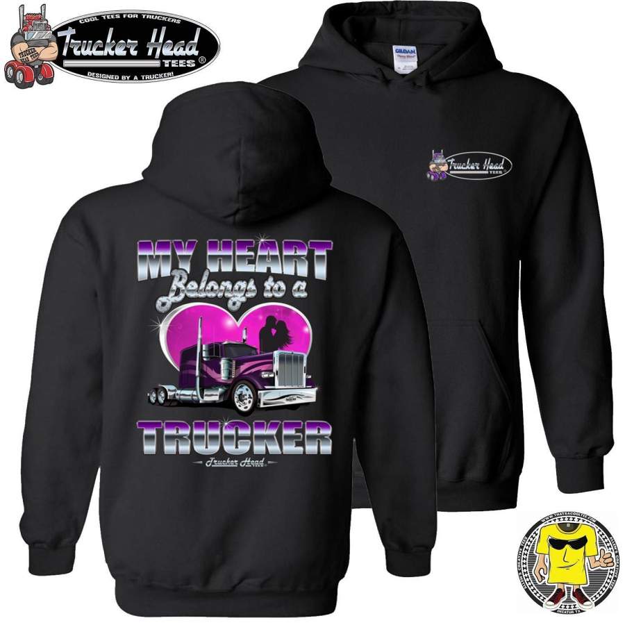 My Heart Belongs To A Trucker Truckers Wife Hoodie