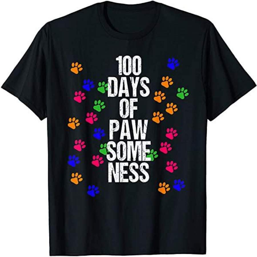 100 Days Of School Shirt Dog Paw 100 Days School Animal Shirt Funny Happy Gift Outfit T-Shirt Custom T Shirts Add Name Black Kids Toddler Adult Size S To 5Xl