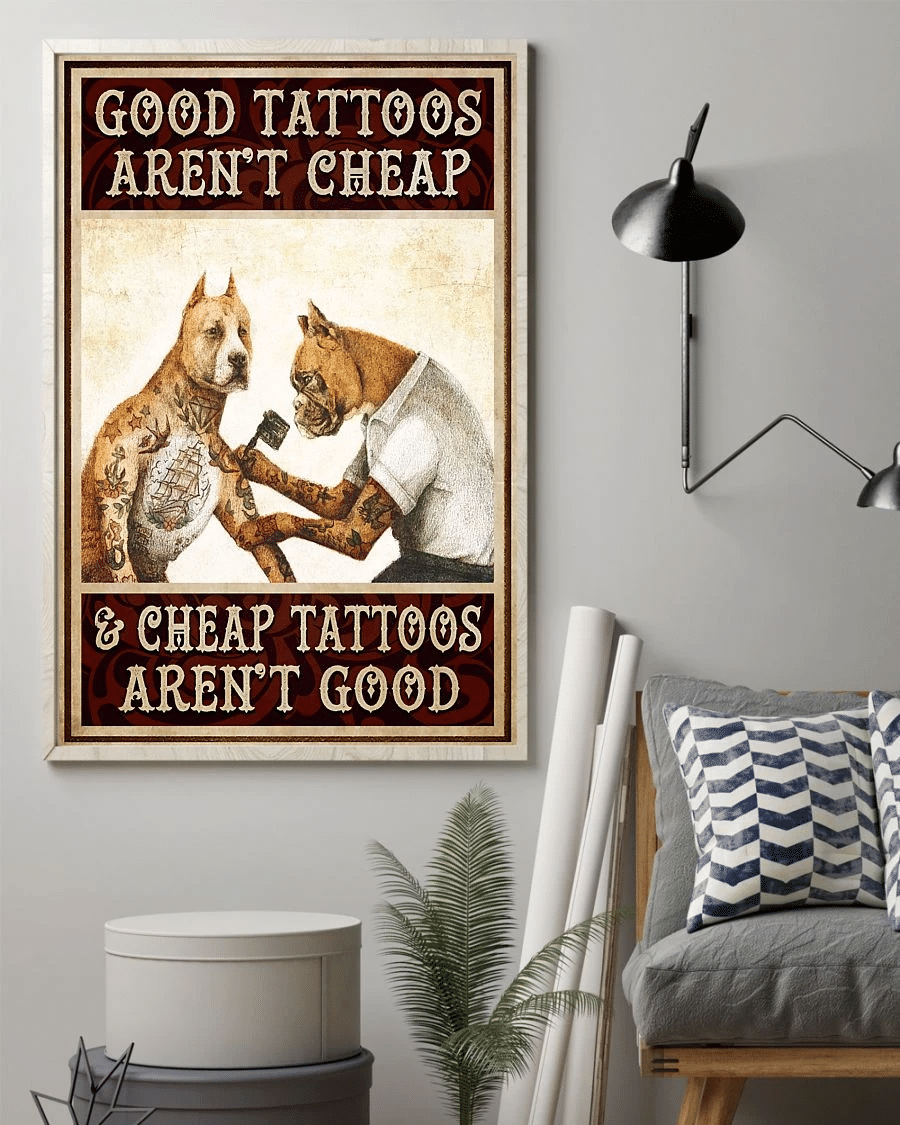 Tattooed Pit Bull Terrier Dog Poster Canvas – Good Tattoos Arent Vintage Home Decor Wall Art Evg80713