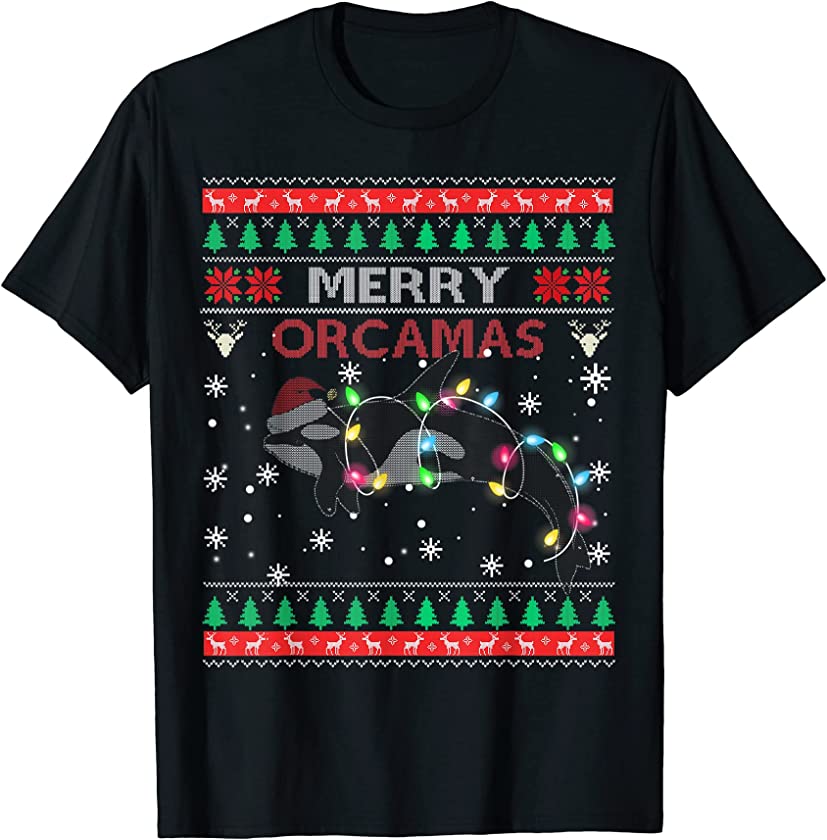 Merry Orcamas Santa Claus Killer Whale Fan Ugly Xmas Sweater T-Shirt