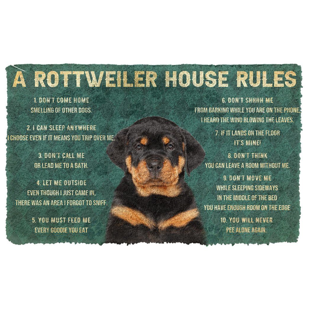 3D House Rules Rottweiler Dog Doormat