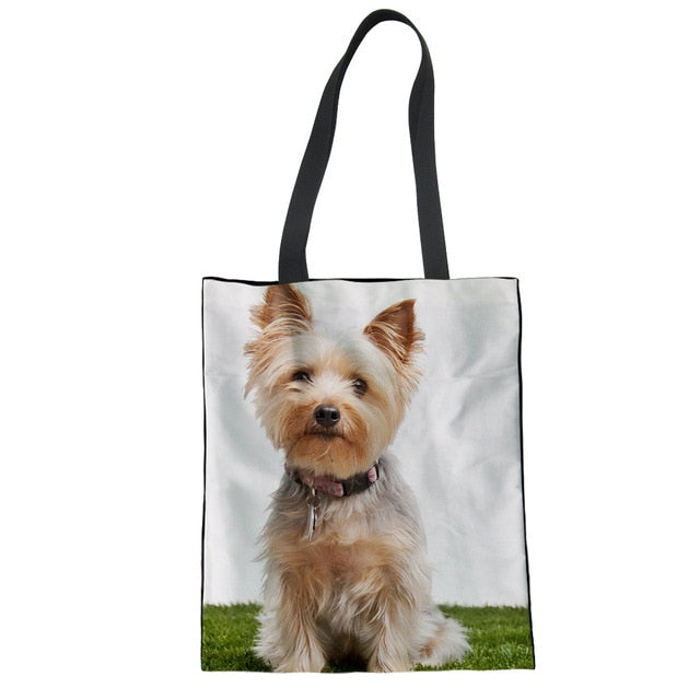 Women Canvas Bag Cute Yorkshire Terrier Shopping Shoulder Bag Ladies Handbag Girls Totes Large Travel Beach Bag 2018