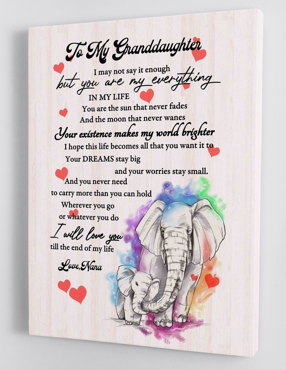 To My Granddaughter – From Nana – Elephant Framed Canvas Gift Gmd029