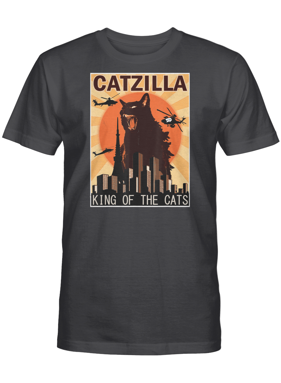 AmazeStyleZ Cat T Shirt, Vintage Catzilla Japanese Sunset Anime Cat Kitten Lover