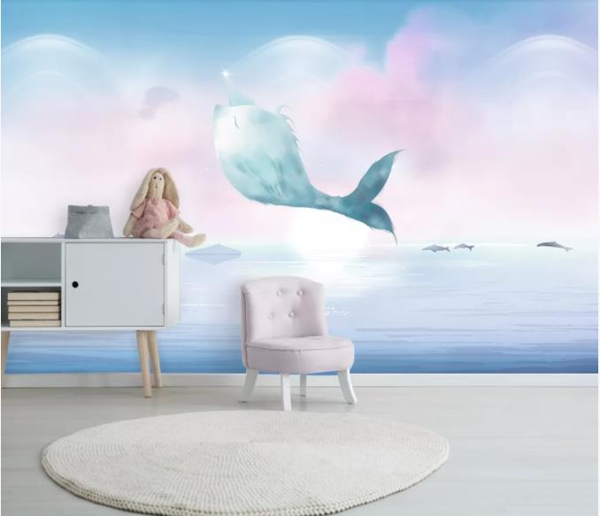 3D Cartoon Whale Mermaid Wall Mural Wallpaper 115