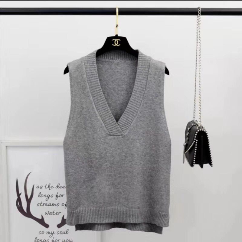 Women Sweater Vest Solid V-neck Loose Knitted Sleeveless Sweaters Female Simple Elegant Office Ladies Ulzzang Chic Popular New alx