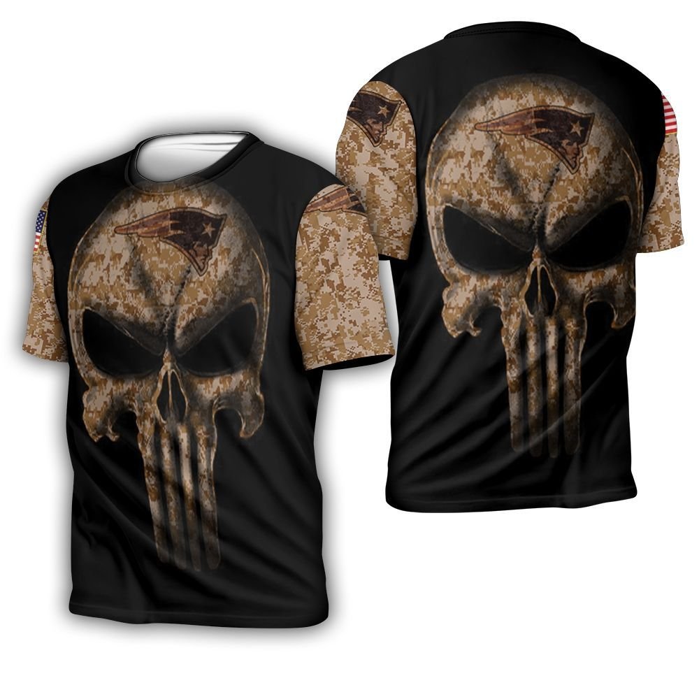 Camouflage Skull New England Patriots American Flag 3D T-Shirt