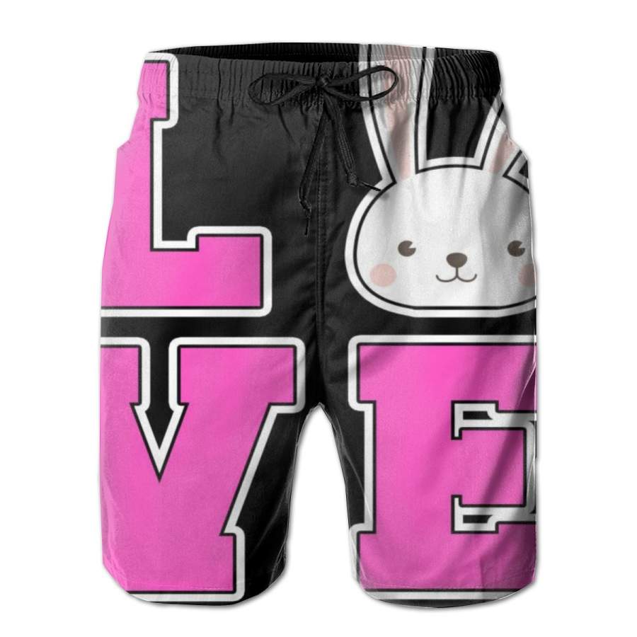 2 Pack Love Easter Bunny Cute Poster Men Swim Trunks Drawstring Elastic Waist Quick Dry Beach Shorts with Mesh Lining Swimwear Bathing Suits