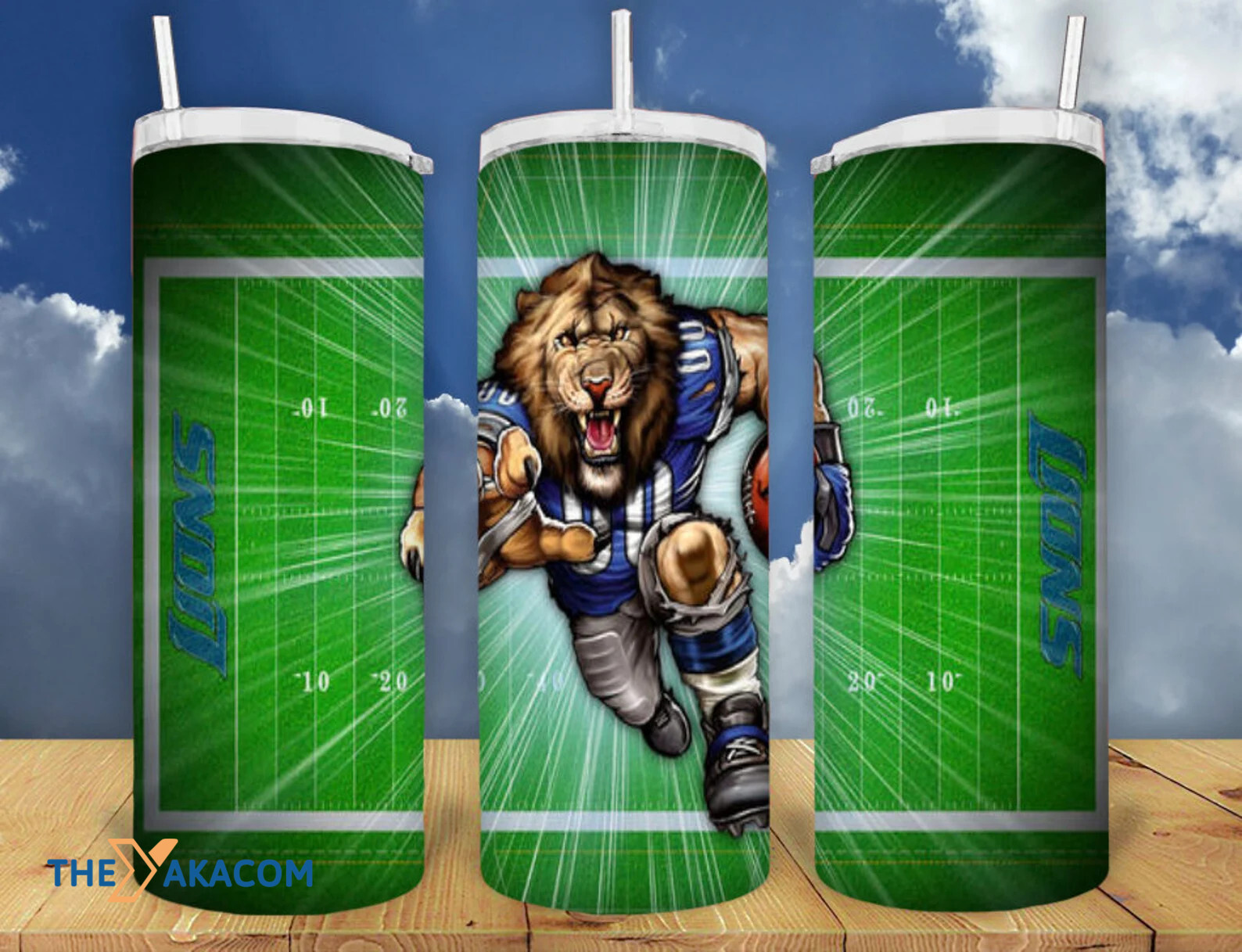 Strong Player Competing On The Green Stadium Background Detroit Lions Tumbler