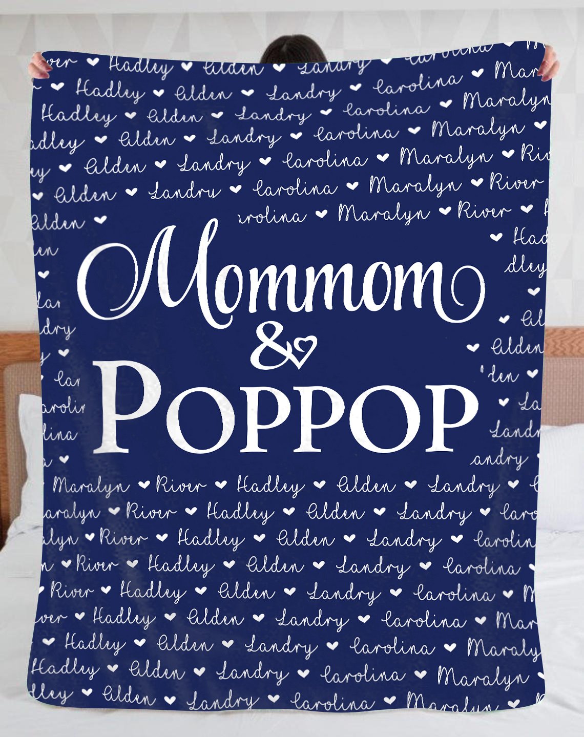 Grandparents Gifts For Christmas, Mommom And Poppop Blanket With Grandkid Names