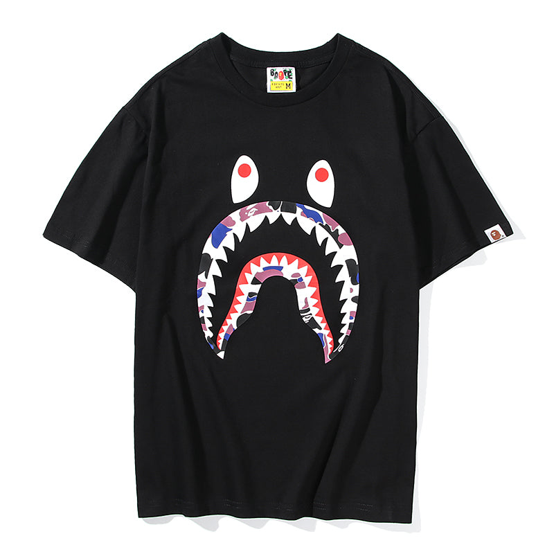 Bape T Shirt Classic Shark Head Printed Short Sleeve Loose Fashion Trend Domineering Pure Cotton Top