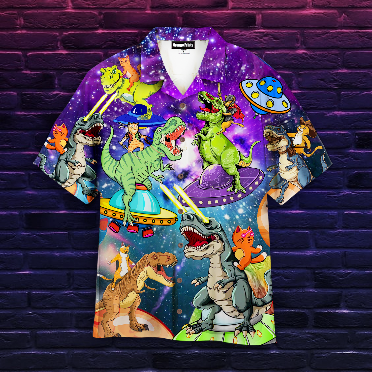 Cat Ride Dinosaurs In Galaxy Space Aloha Hawaii Shirts For Men And Women Ha67384