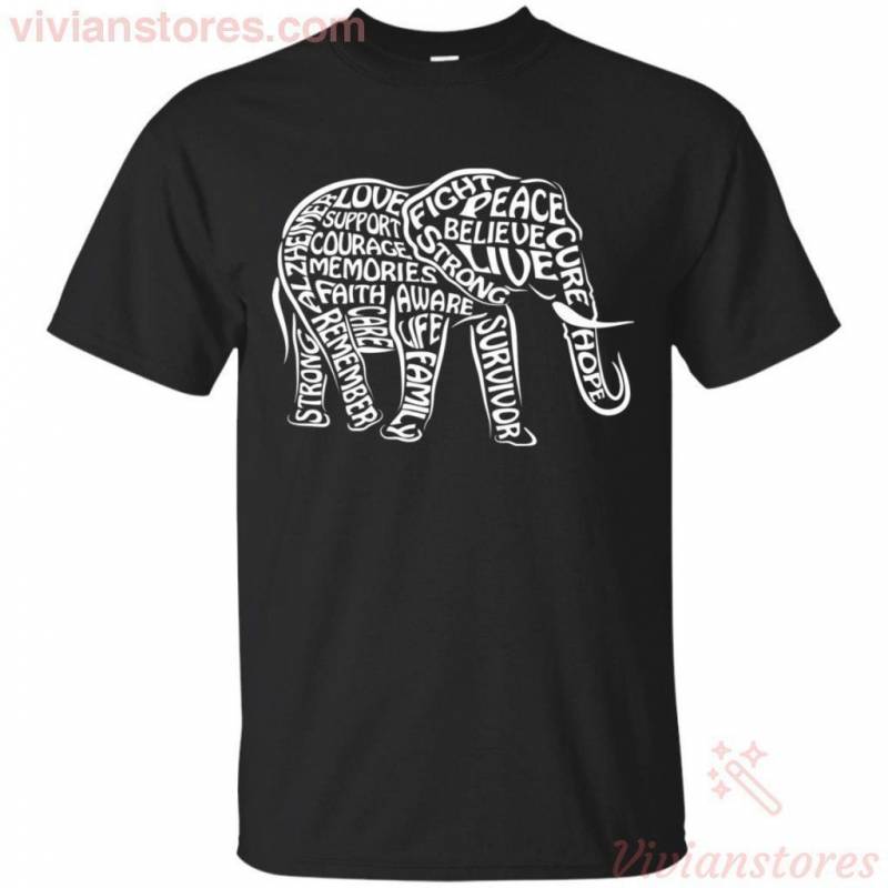 Alzheimer’s Awareness Courage Words Elephant T-Shirt Men Women VA07