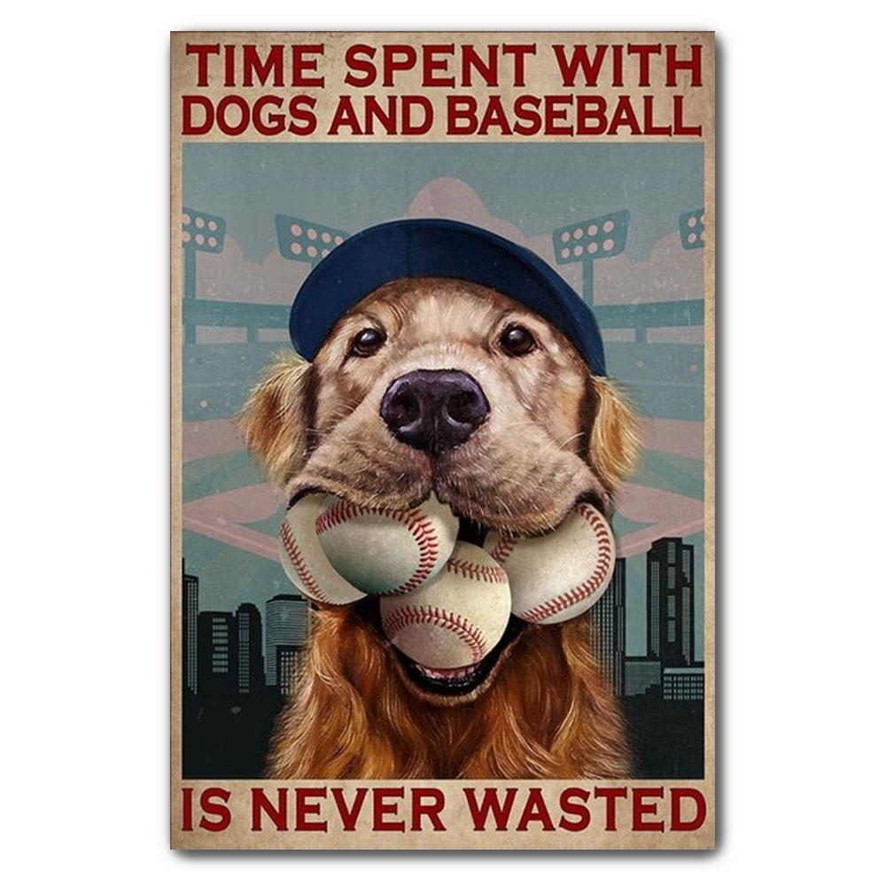 Poster Canvas Baseball Poster, Time Spent With Dogs And Baseball Is Never Wasted, Poster Gift Decor Home Decor Wall Art Visual Art