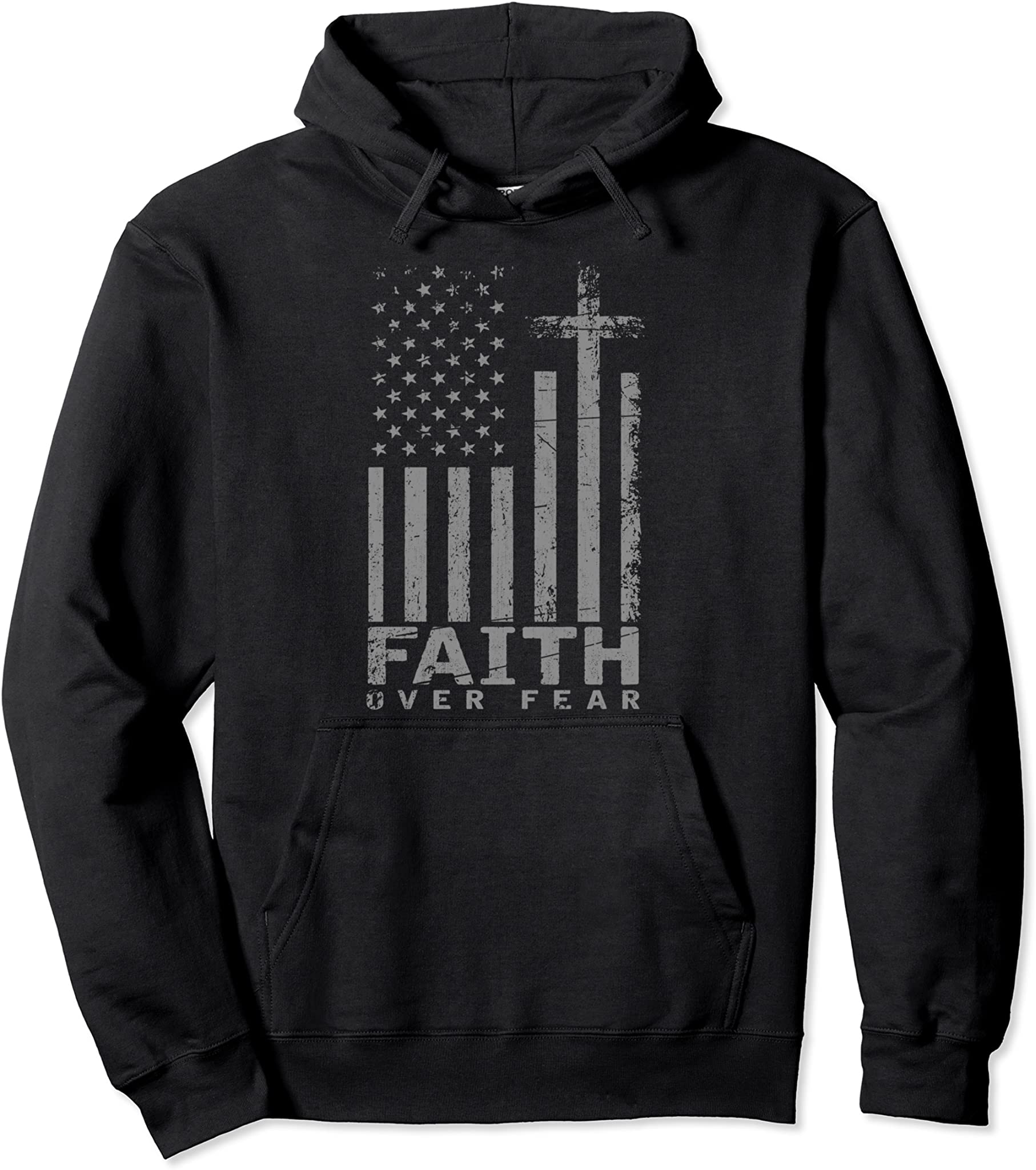 Usa Flag Patriotic American Gift Faith Over Fear Prayer Pullover Hoodie