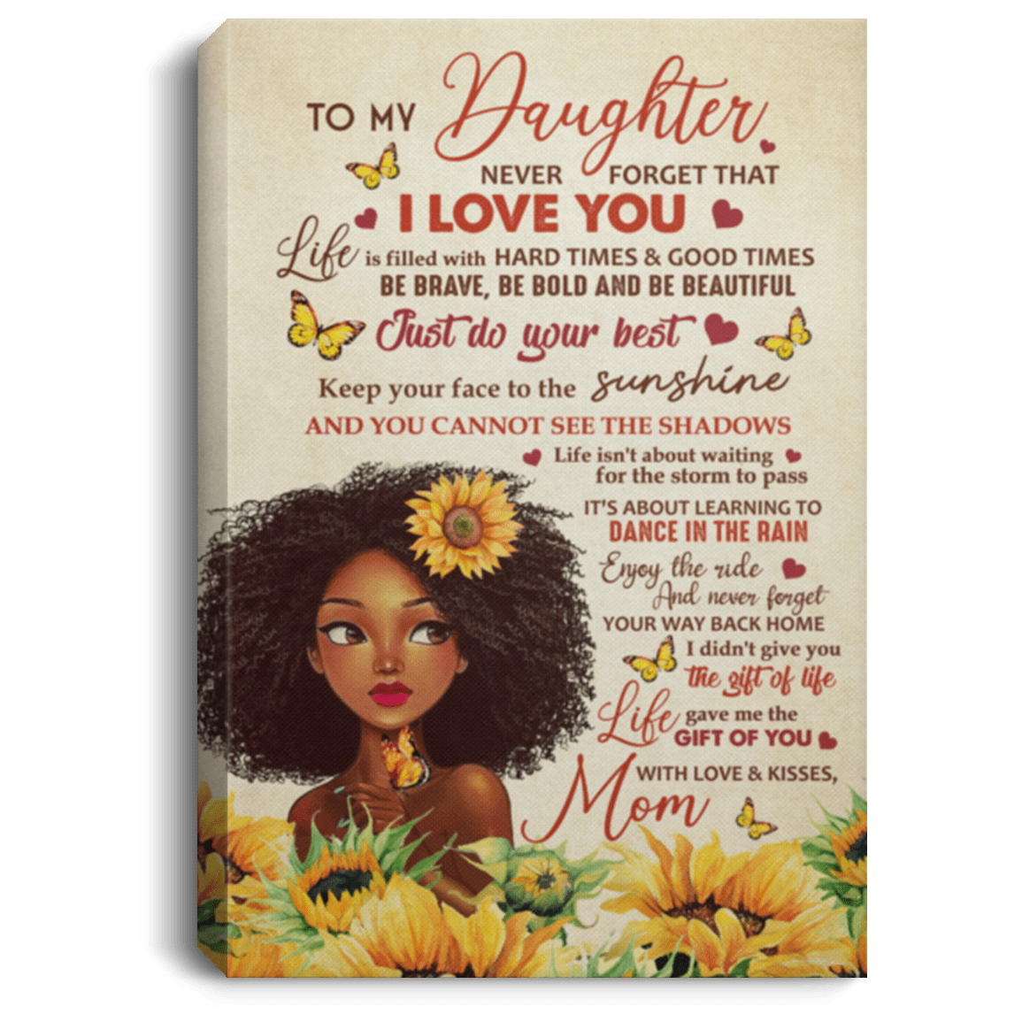 To My Daughter From Mom Black Girl Gallery Wrapped Framed Canvas