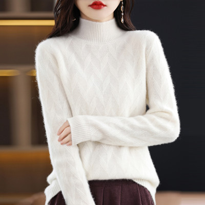 Autumn and winter new cashmere sweater women’s half high collar pullover 100% pure wool knitting loose solid color sweater women alx