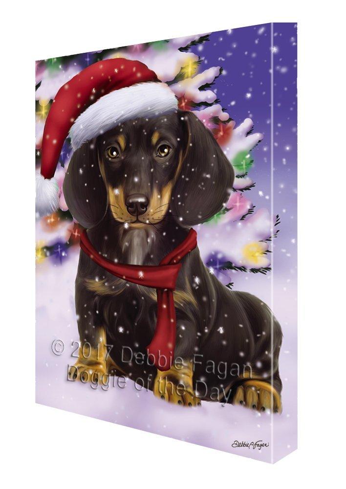 Winterland Wonderland Dachshunds Puppy Dog In Christmas Holiday Scenic Background Painting Printed On Canvas Wall Art