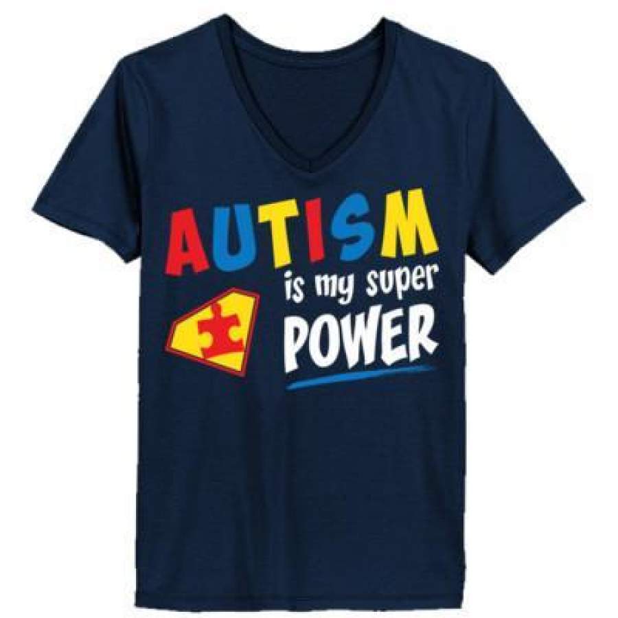 AGR Austism Is My Super Power – Ladies’ V-Neck T-Shirt