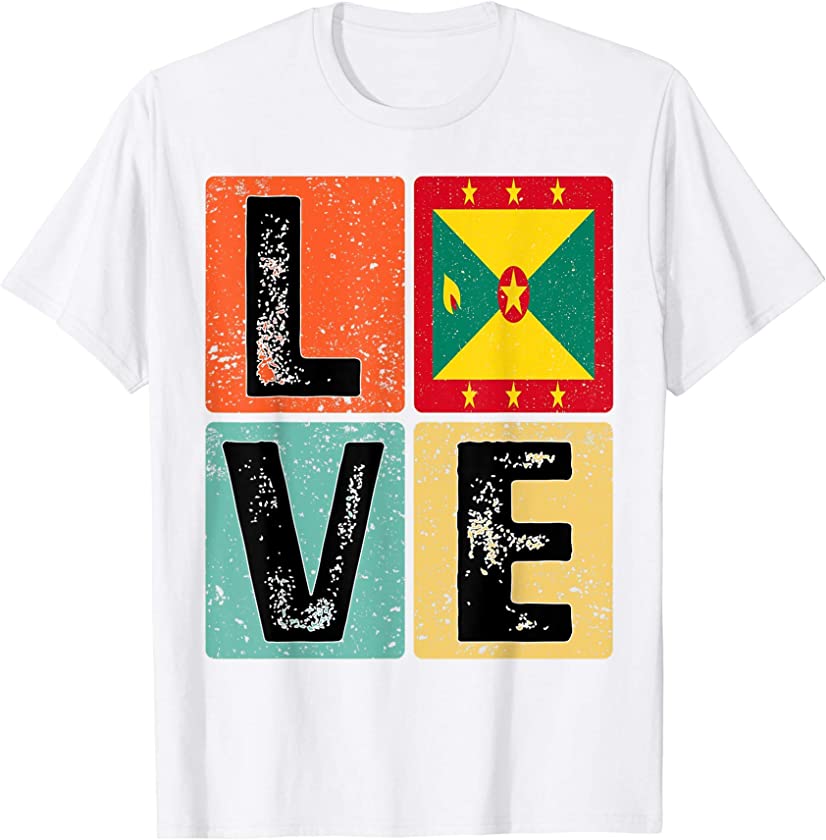 Vintage Retro I Love Grenada Flag for Grenadian Pride Design T-Shirt