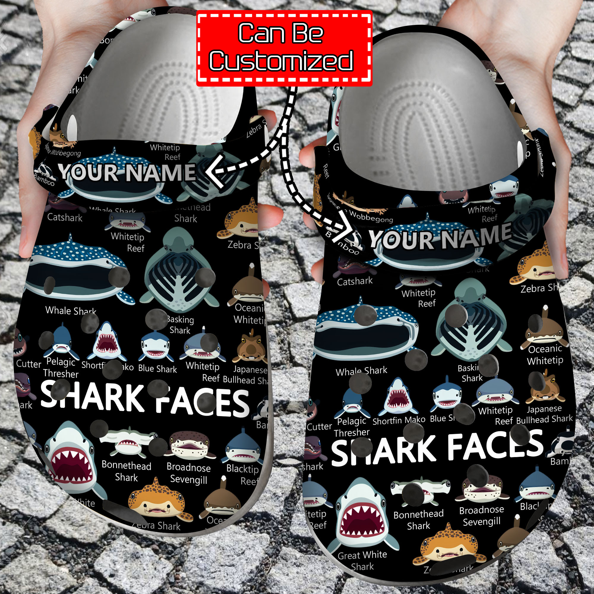 Shark Crocs – Shark Faces Pattern Custom Clog Shoes