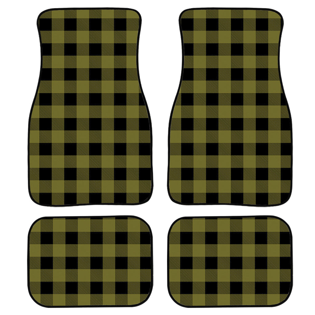 Olive Green Buffalo Check Pattern Print Front And Back Car Floor Mats, Front Car Mat