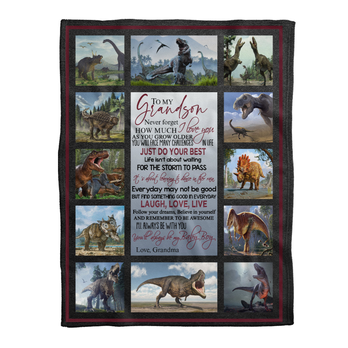 To My Grandson Dinosaur Remember To Be Awesome Gift From Grandma Fleece Blanket – Quilt Blanket