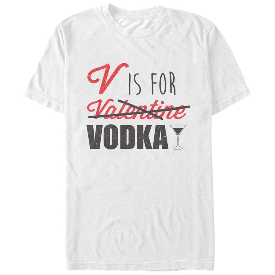 Lost Gods Men’s Valentine V is For Vodka  T Shirt White