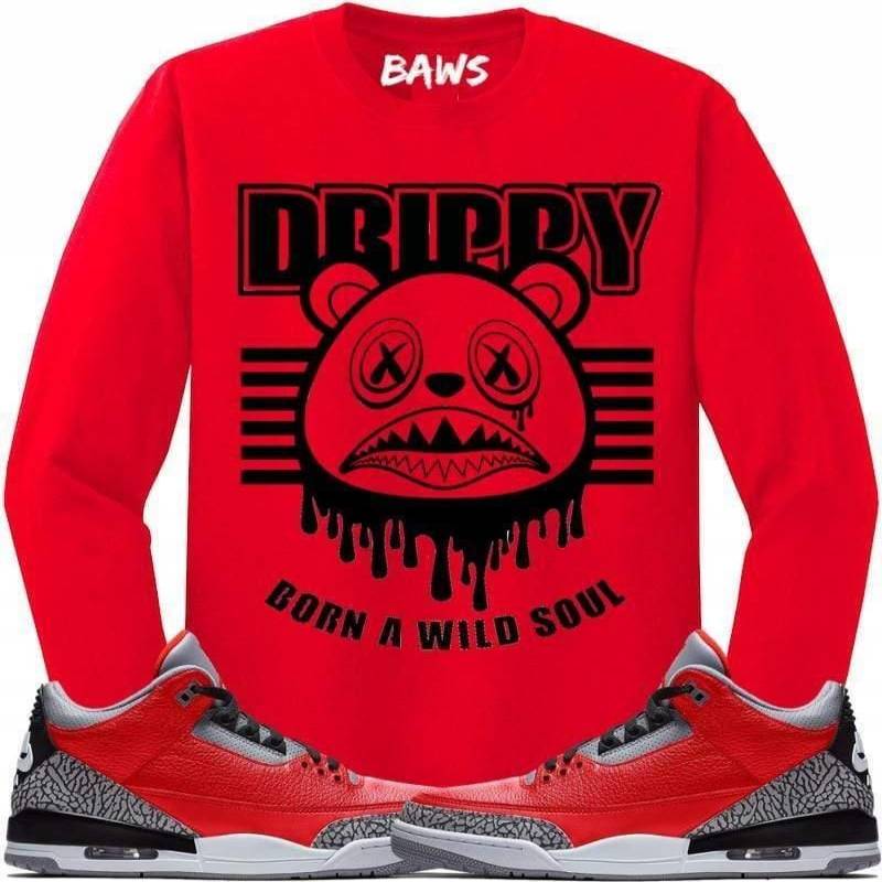 Jordan Retro 3 Red Cement Elephant Drippy Baws Sneaker Long Sleeve Shirt