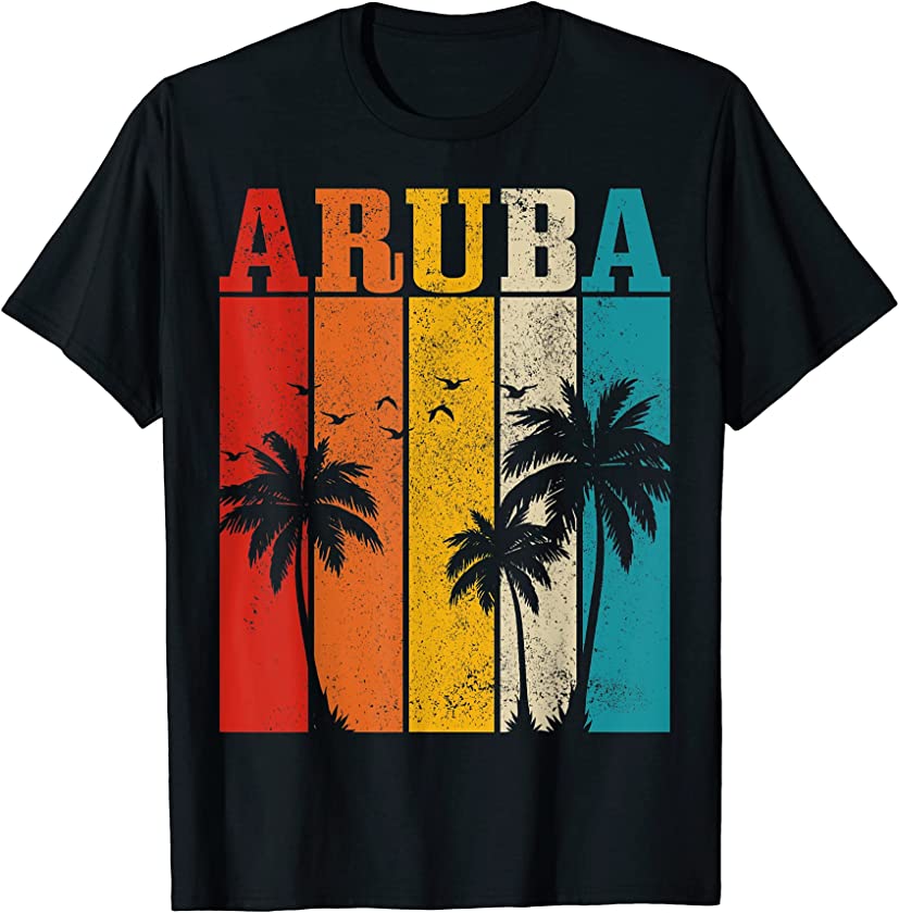 Aruba Vintage Surf Palm Trees Surfer Souvenir T-Shirt