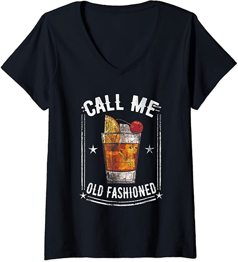 Womens Retro Vintage Call me Old Fashioned Tequila Wine V-Neck T-Shirt