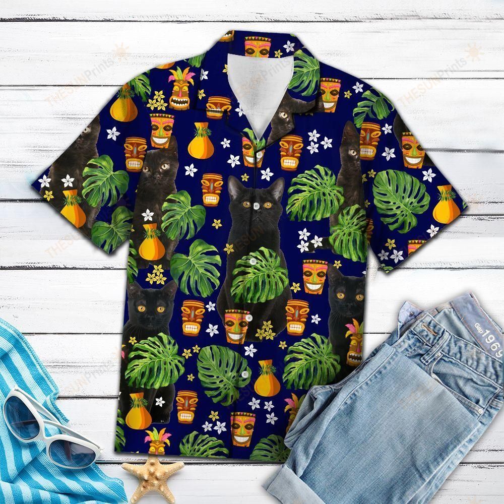 Black Cat Native Tropical Hawaiian Shirt Ha55213