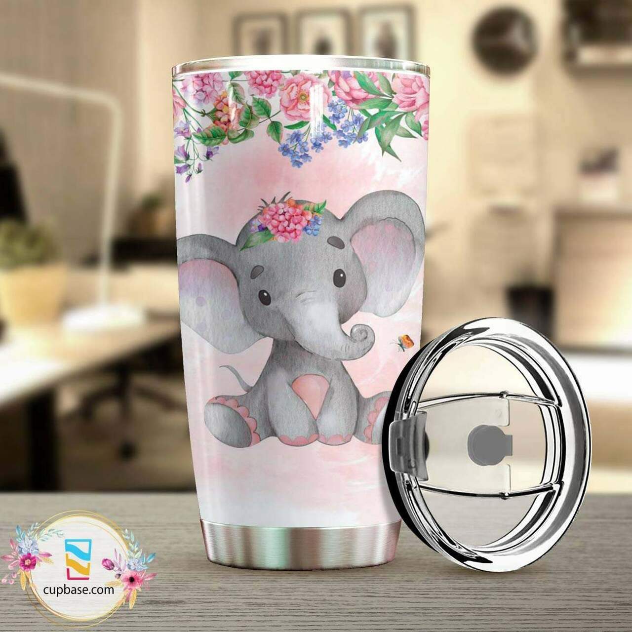 Baby Elephant Personalized Stainless Steel Tumbler Customize Name, Text, Number L22A3