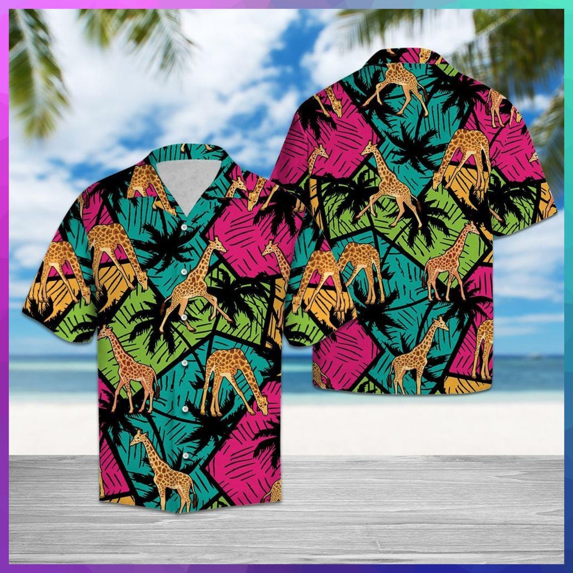 Giraffe Coconut Palm Tree Hawaii Shirt Made In Summer Beach Shirts Ha37576