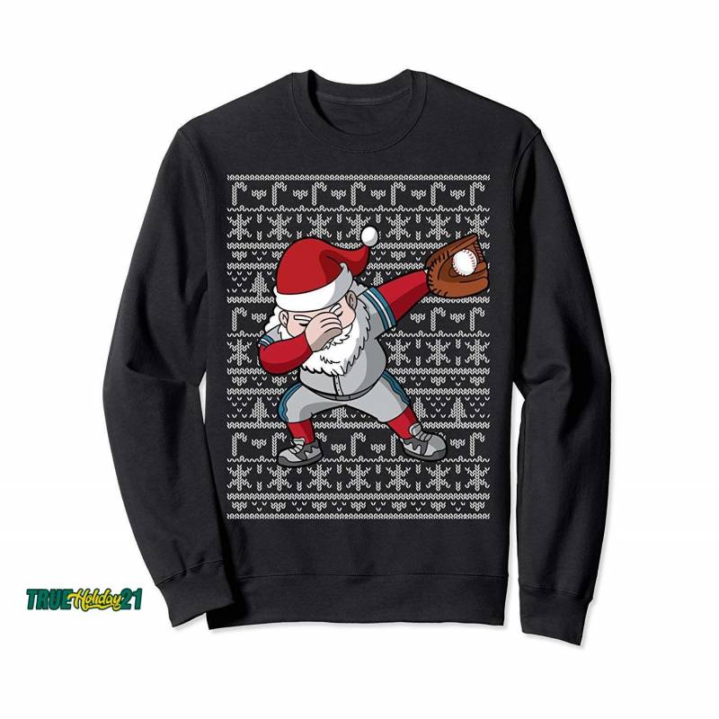 Baseball Dabbing Santa Ugly Christmas Pattern Sports Gift Sweatshirt