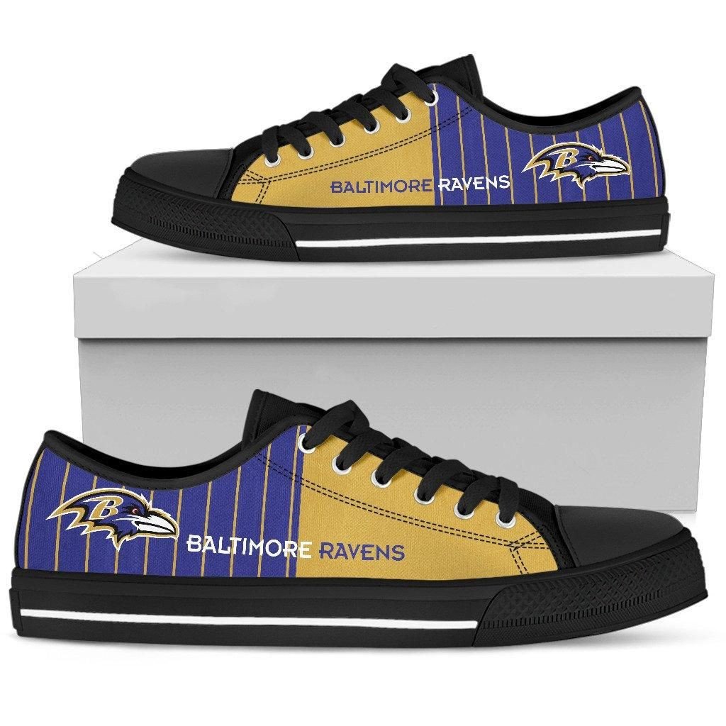 Baltimore Ravens Low Top Shoes Simple Design Vertical Stripes