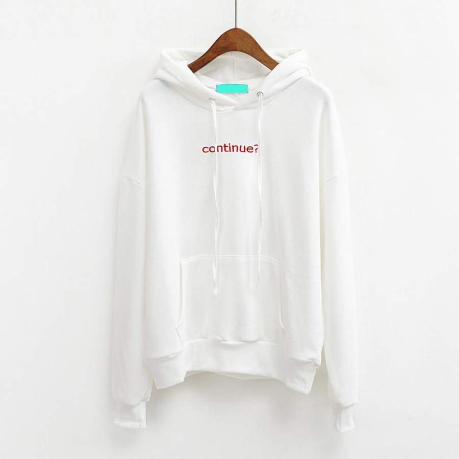 Women’s Casual Autumn Winter Chicing Letters Embroidered Loose Hooded Sweatshirt White Pullover Hoodie