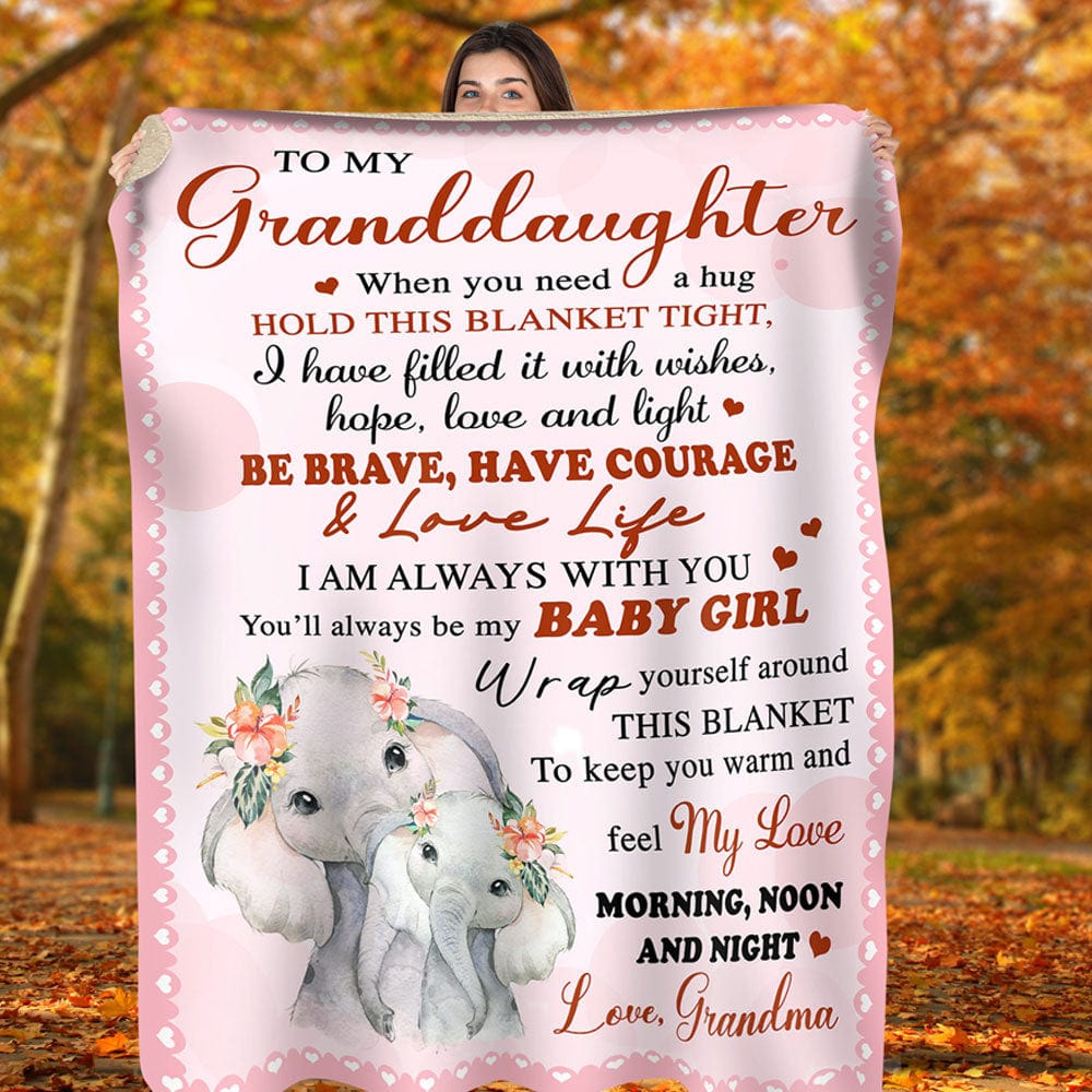 To My Granddaughter Love From Grandma Elephant Blanket Fleece & Sherpa