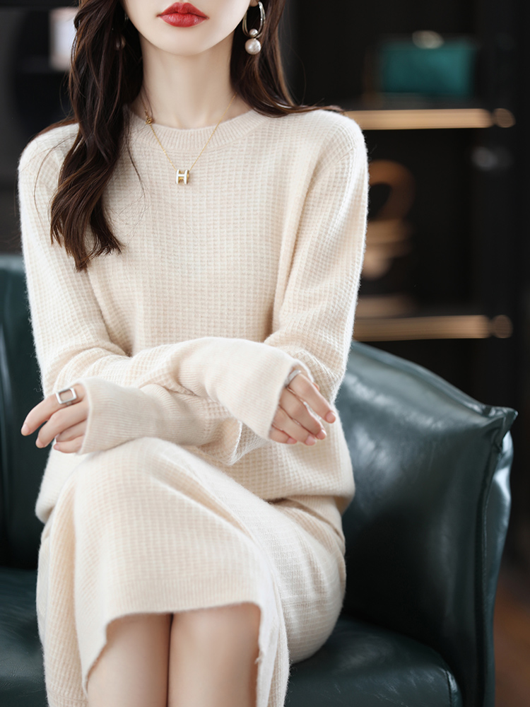 Temperament Pure Wool Knitted Jacket+Skirt 2022 Autumn And Winter New Women’s Two-Piece Knitted Sweater Set alx