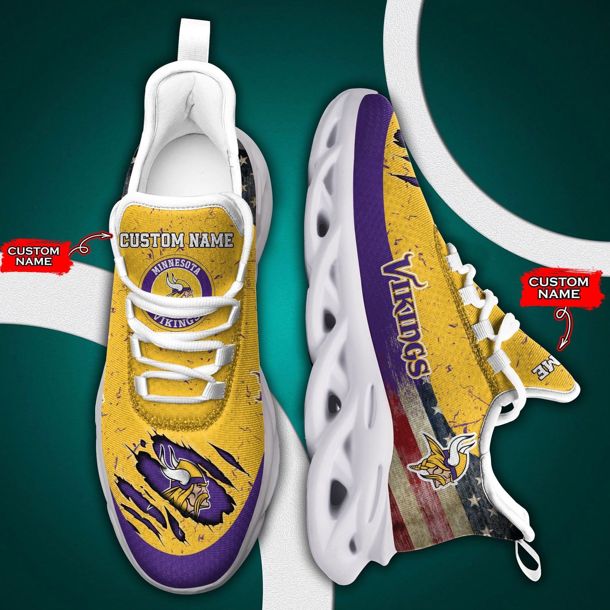 Minnesota Vikings American Flag 3D Air Max Running Shoes