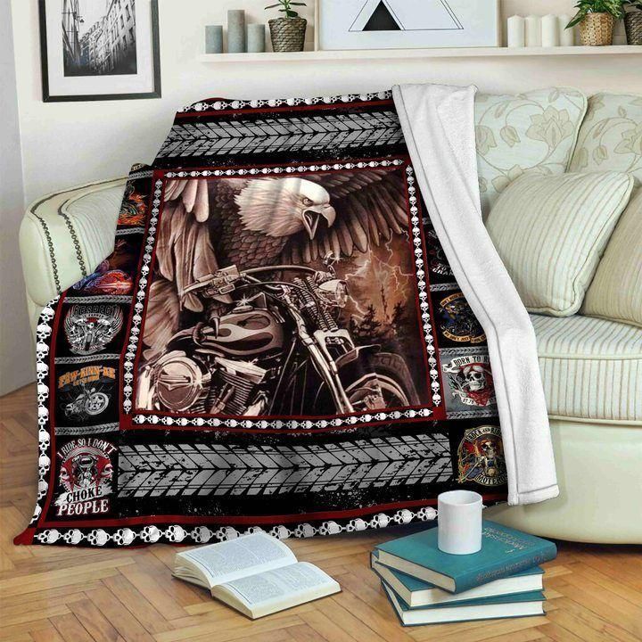 Biker Motorcycle In Center Pattern Fleece Blanket, Sherpa Blanket, Gift For Aunt Gift For Parent, Family Member, Friends Gift, Christmas Gift, Home Decor, Home Living