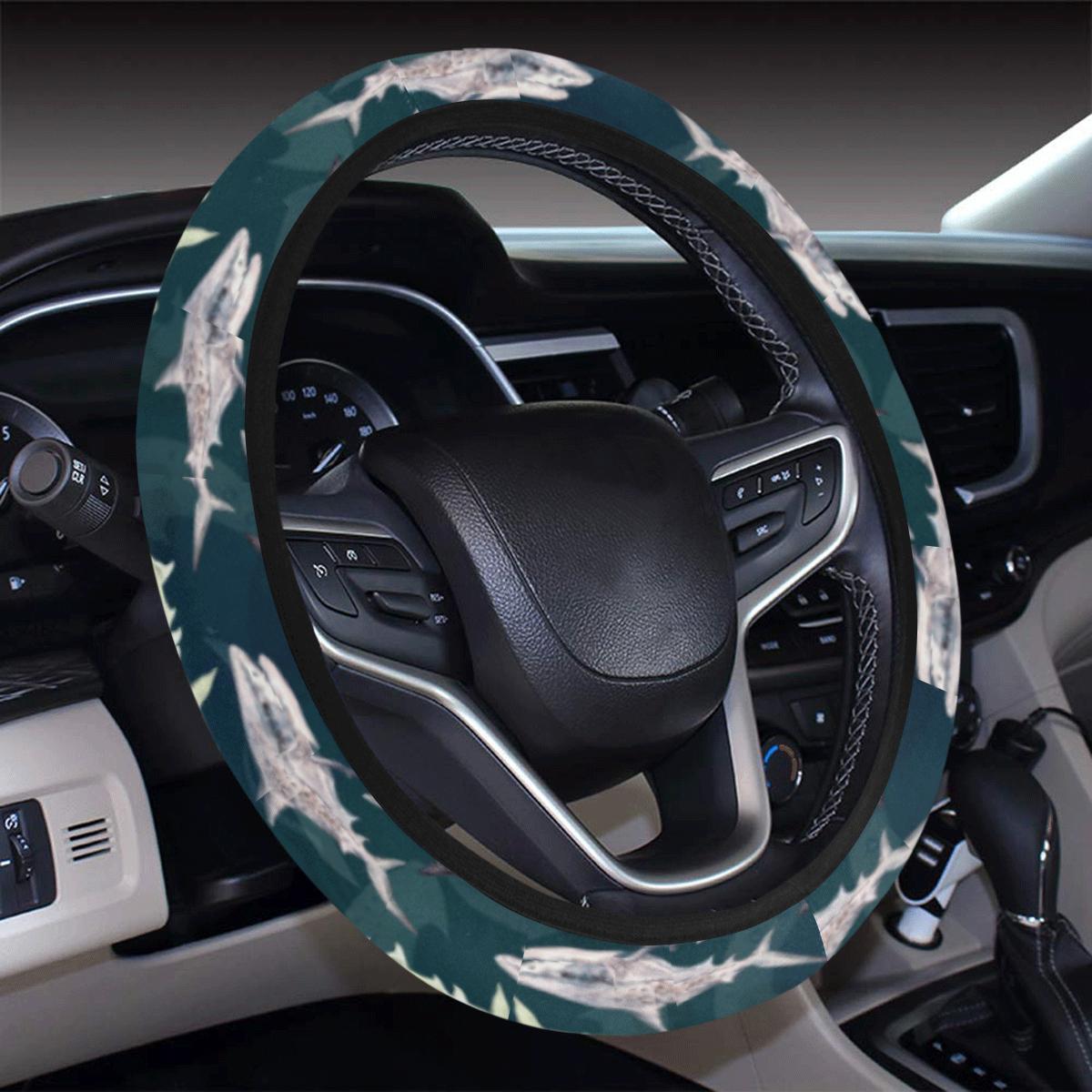 Shark Pattern Print Steering Wheel Cover With Elastic Edge