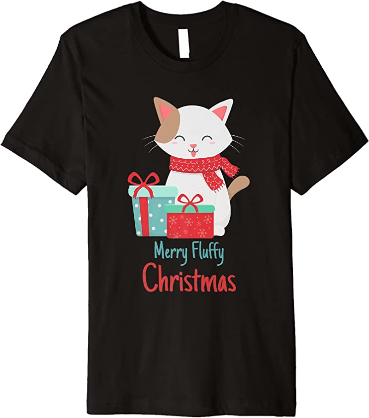 Cute Cat Merry Fluffy Christmas Kitten Happy Holidays Premium T-Shirt