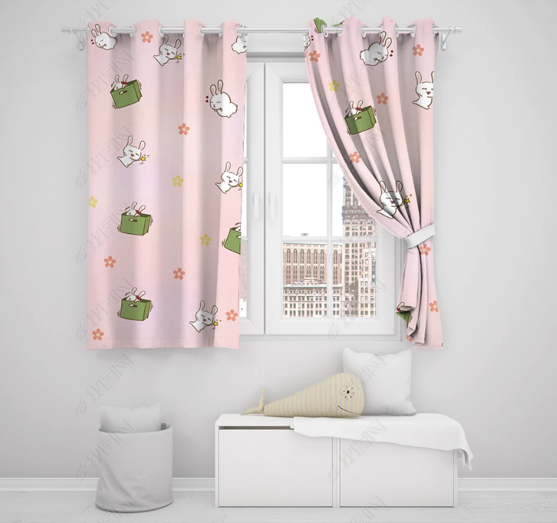 3D Hand Drawn Pink Animal Rabbit Curtains And Drapes Lqh 104